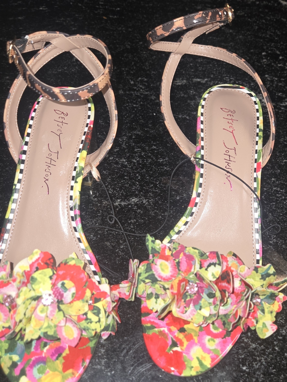 Betsey Johnson Floral Multicolor Ankle-Strap Heels